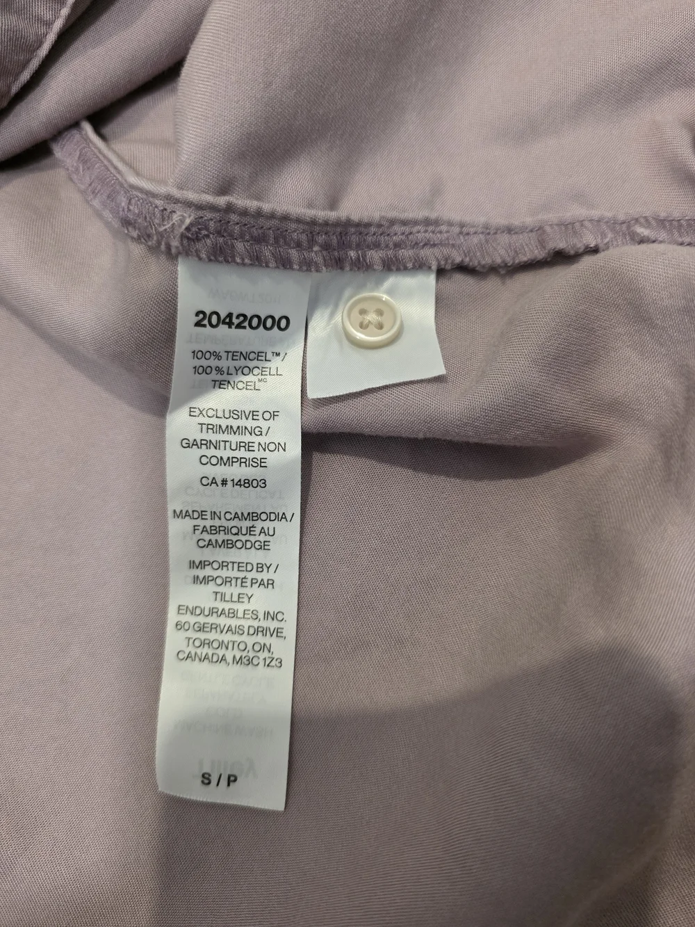 Tilley Lavender Lyocell Button Front Cap Sleeve Blouse – Size Small - Picture 8 of 8